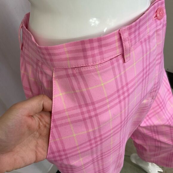 Burberry Golf Pink  Vintage Nova Check Plaid Capris high Rise Trouser Pink 28 - Picture 6 of 13